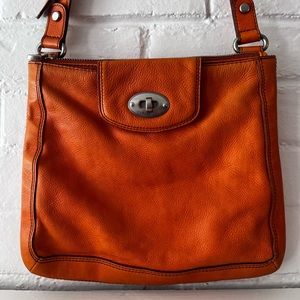 Fossil Tangerine Pebbled Leather Crossbody